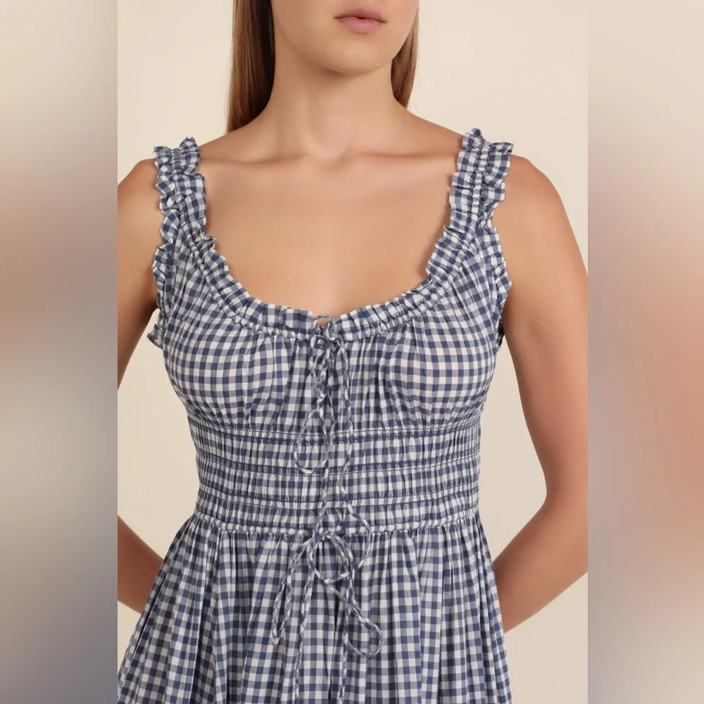 Blue and White Gingham Maxi Dress - Picture 3 of 8